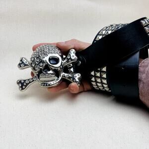 y2k 2000s classic pyramid studded silver skull goth emo belt